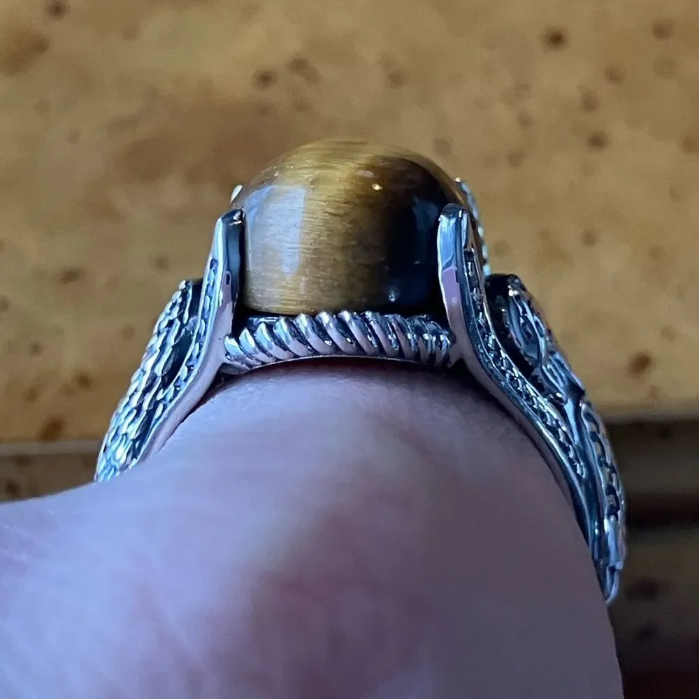 Natural Tiger’s Eye Eagle Ring Size 8
